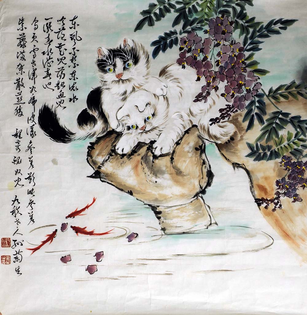 超歓迎された】 中国美術・純手描き三尺猫画芯・水墨画・動物画・孙 